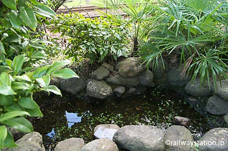 富山地鉄本線・電鉄石田駅、雨水が溜まった枯池