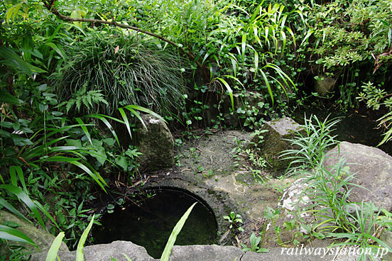 JR青梅線・鳩ノ巣駅、枯いた池のあるミニ庭園