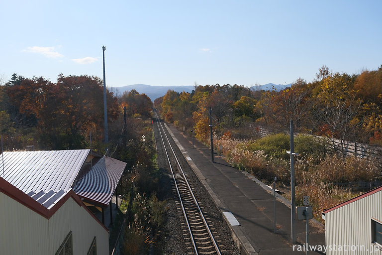 函館本線砂原支線・池田園駅、自然豊かな風景の中のホーム