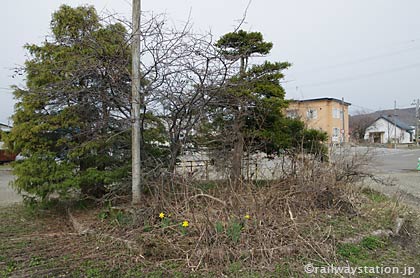 JR北海道・函館本線・豊沼駅、駅ロータリー内の廃れた池庭