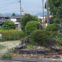 日田彦山線・池尻駅、枯れた池のある庭園跡と謎のオブジェ