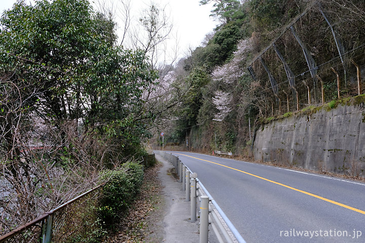 中央本線の秘境駅・古虎渓駅、対岸の駅前の道