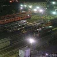 午後9時過ぎ、津山駅に帰って来た姫新線、津山線、因美線の気動車群