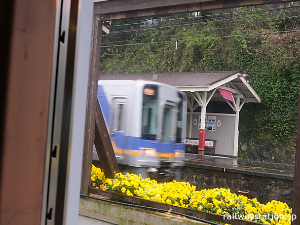 高野線・九度山駅でおにぎりを食べながら列車を眺める…