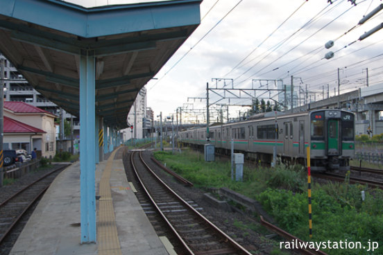 福島交通・飯坂線・曽根田駅ホーム、JR東北本線の真横に位置